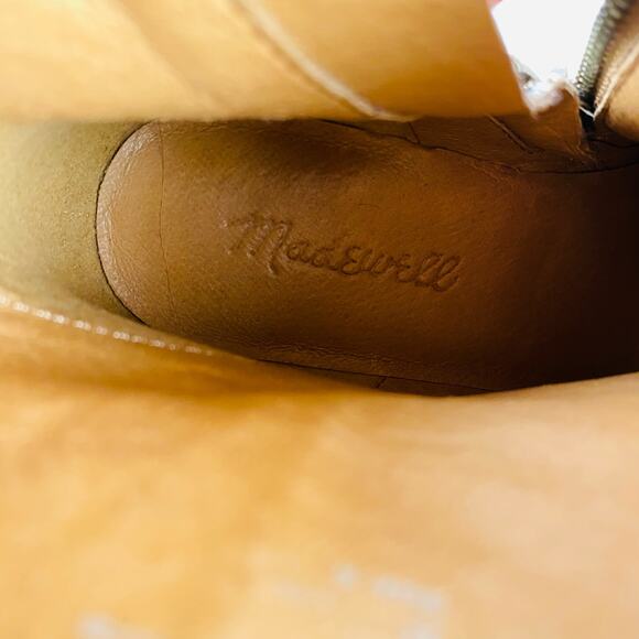 Madewell Fiona Snakeskin Embossed Leather Tan Stacked Heel Ankle Boot Size 6 - Picture 8 of 10